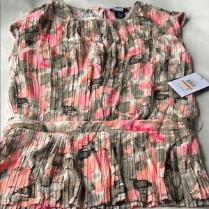 DKNY Women's Pink and Green Pleated Top